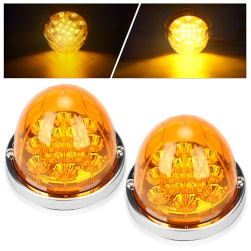 2PCS Watermelon Lights, 17 LED Dual Function Watermelon Light, Amber Lens with Stainless Steel Bezel Stop Turn Signal Marker Lights, for Kenworth Freightliner Peterbilt Semi Trucks Trailers