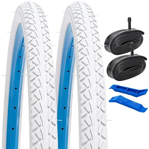 2本セット,26 1.5 タイヤ,26x1.5 36-559 自転車タイヤ + 26x1.50/1.90 チューブ 肉厚 米式 バルブ32mm + タイヤレバ,適用 26インチ 1.5 マウンテンバイク,Y-230(ホワイト)