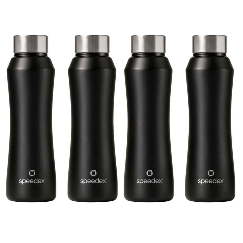 Image of Speedex Stainless Steel Water Bottle 1 Ltr, Leak Proof Screw Cap, BIS Approved 1000 ml Metal Bottle For Daily, Office, School, Gym, Travel Use for Men, Women, Kids, Adults, Black, Set of 4