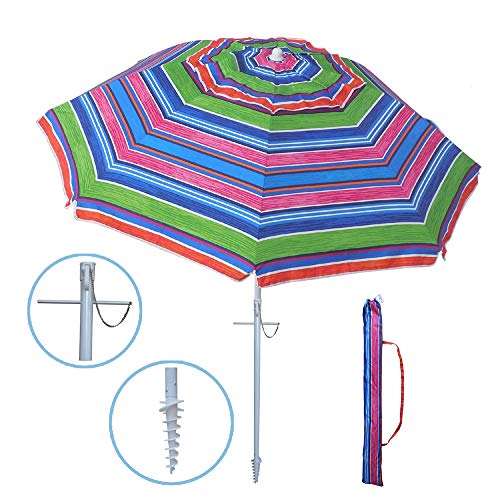 YATIO-7ft Beach Umbrella with Sand Anchor Sand Screw, Tilt, Telescopic Pole, Windproof, Sun