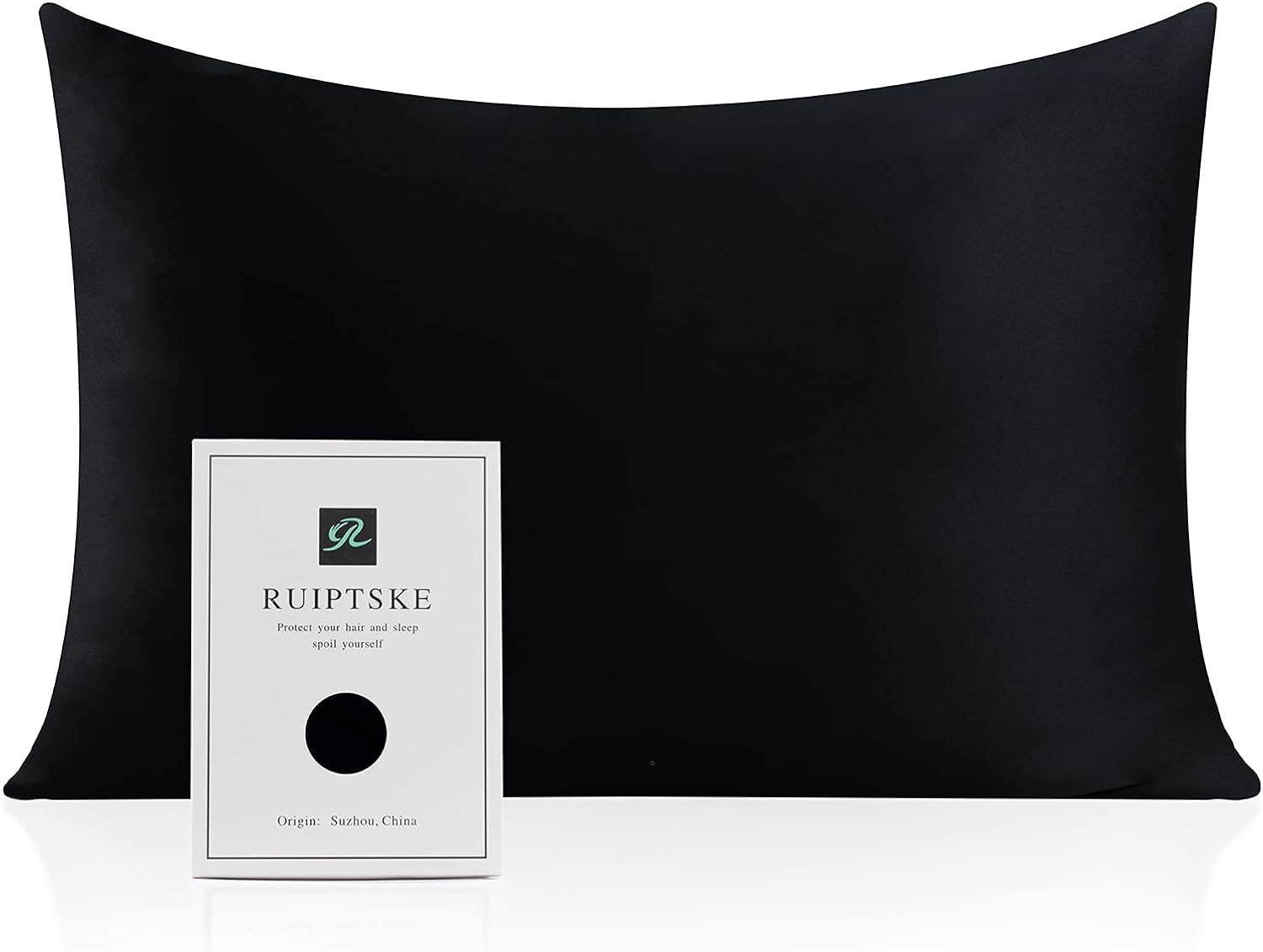 Kissenbezug aus Naturseide, hypoallergen, 22 Momme, 100% Seide, 600 Fäden, mit verdecktem Reißverschluss (Black, 40x80cm)