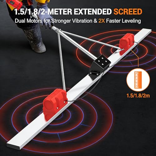 Herramienta de hormigón de pantalla eléctrica portátil, máquina de acabado vibratoria a batería con tablero de 5 pies 6 pies 6ft 6.5ft, motor sin escobas de 9 velocidades para un fácil suavizado de co