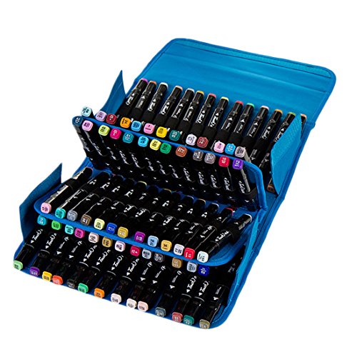 80 Colores Marker Pen Largo Carry Case Almacenamiento Bolsa Contenedores con mango Art Markers Sketch (Azul)