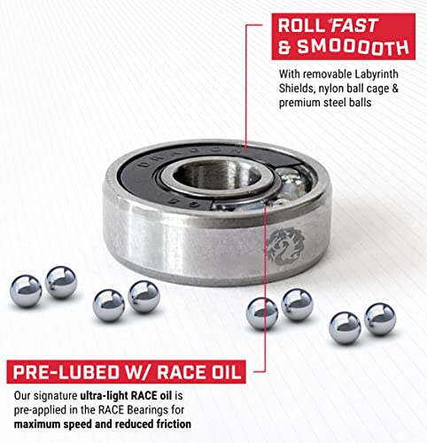 Fireball Dragon Skateboard Bearings 8 Pack - Fast 608 Longboard Bearings Set Fits Skateboards Inline & Roller Skates - Precision Made & Guaranteed For Life (Race) #TOP2