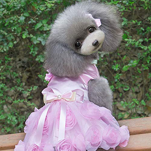 DELIFUR Dog Wedding Dress Pet Birthday Party Tutu Dress for Small Dogs Cats (M, Pink) - Image 4