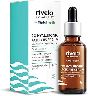 Rivela Dermascience by Cipla 2% Hyaluronic Acid with 1% Blue Copper Peptide Serum| 24-hour hydration Stimulates collagen Improves skin elasticity For Women & Men with all skin types - 30 ml