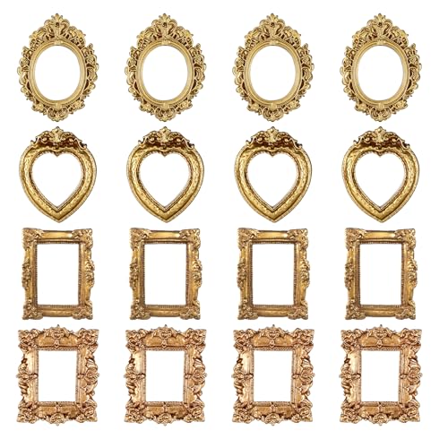 YBEATY 12 Pcs Vintage Mini Picture Frames Small Baroque Antique Resin Jewelry Frame Miniature...