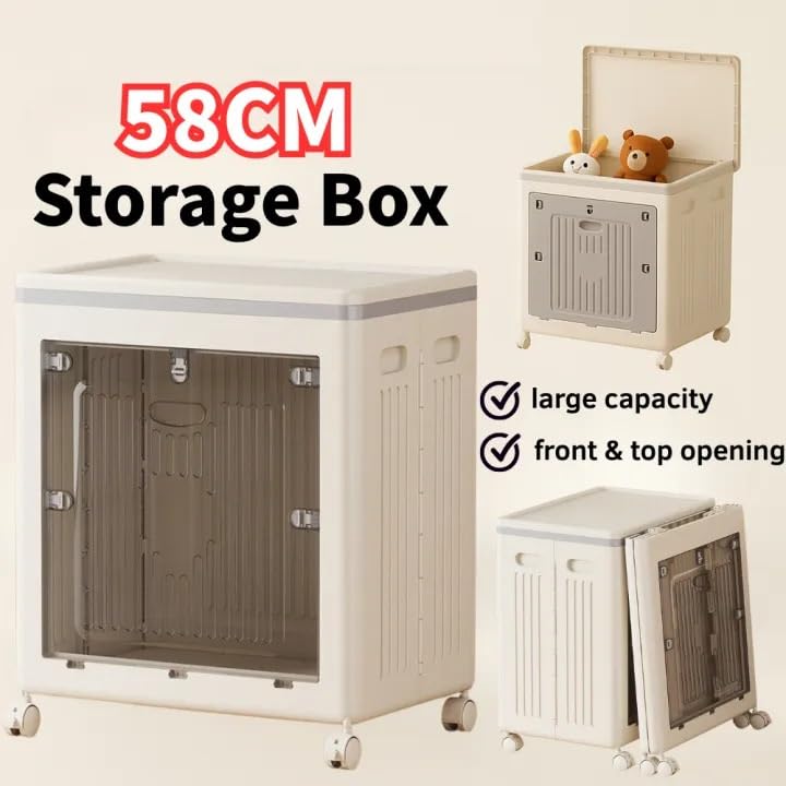 Image of EXVITO Modular Plastic Wardrobe for Bedroom | 1 Bins Foldable Cupboard with Hanging Rod | Stackable Storage Almirah for Clothes with Wheels | Multi-Layer Plastic Storage Cabinet- White
