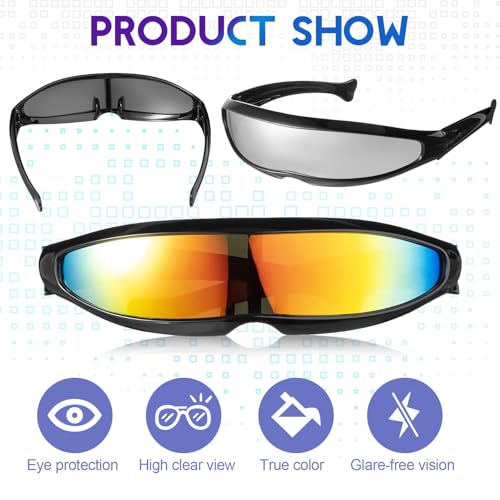 Konohan 8 Pairs Futuristic Sunglasses Color Mirror Lens Narrow Visor Sunglasses Future Glasses Space Glasses for Women Men3
