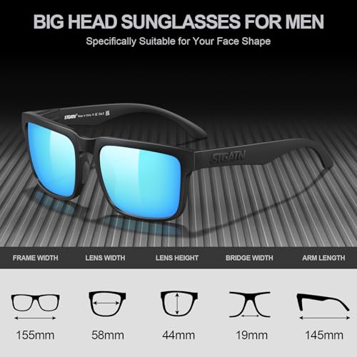 Image of STGATN Big Head Sunglasses for Men - 155MM for Large Wide Heads Men's TR90 Ultralight UV400 Protection Glasses