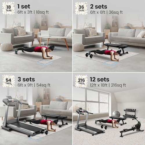 Image of bemaxx Gym Mats Set - 18 pcs EVA Interlocking Foam Floor Tiles (12.6 inchx12.6 inchx0.4 inch) 18sqft Protective Gym Flooring Sports Home Workout Exercise Mats Puzzle Garage Fitness Play-Room Pool Treadmill Bike