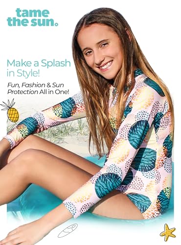 Image of One Piece Girls Swimsuit Long Sleeve UPF 50+ Rash Guard with UV Protection