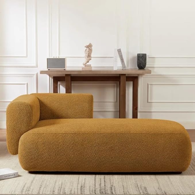 Image of Boucle Fabric Upholstered Samuel Diwan, Couch, Chaise Lounge, Settee, Sofa, Chaise Lounge, Mustard