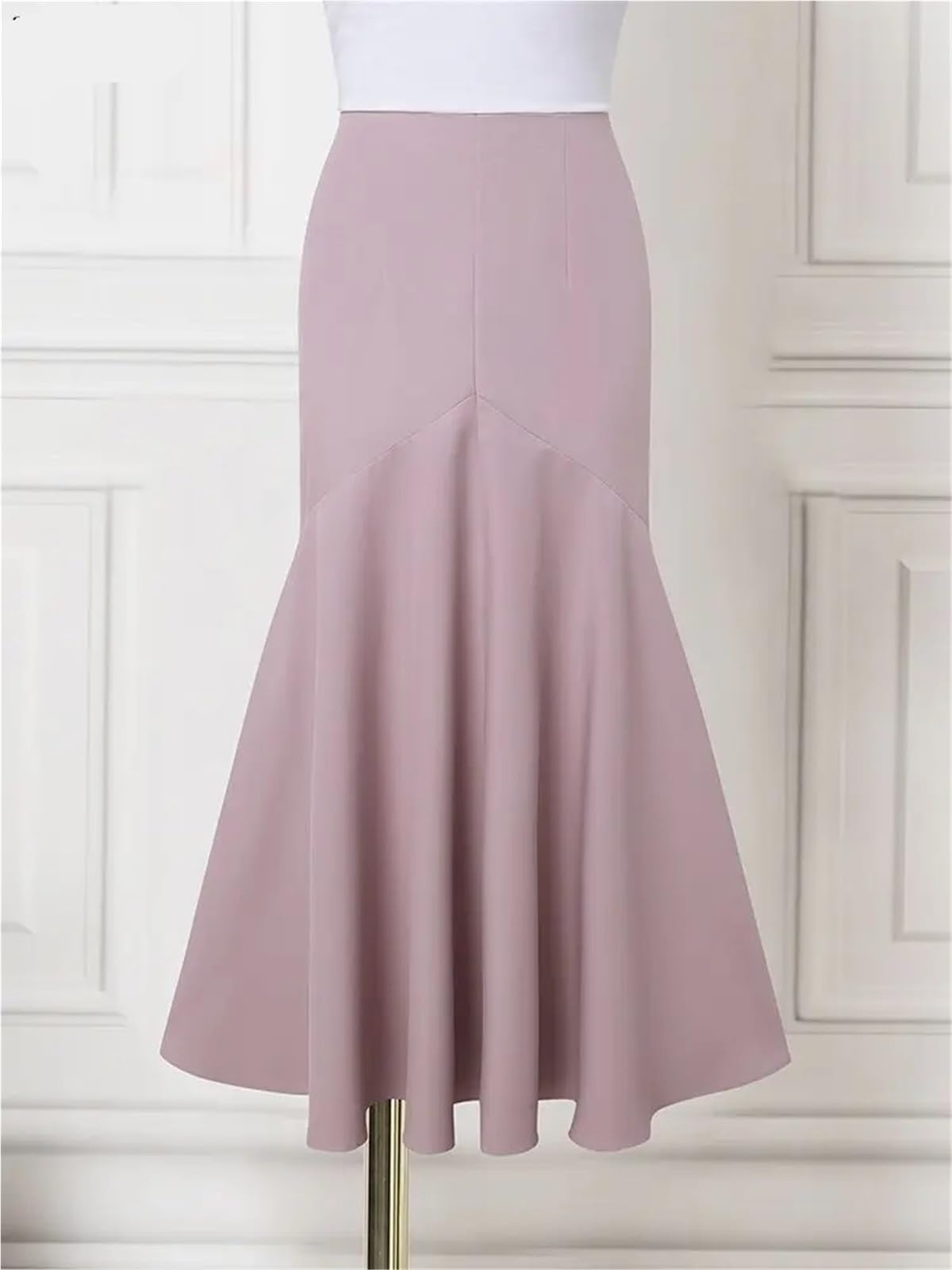 Elegant Women Jupes Long Skirts High Waist Ruffled Fishtail Skirt Autumn Solid Fashion Office Bottom
