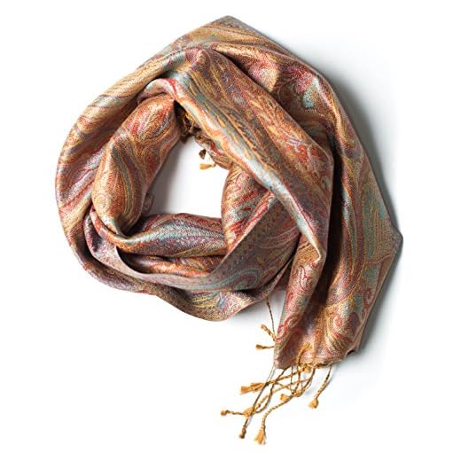 Pashmina bufanda de 100% seda de la India para hombres y mujeres, patrón cachemir/paisley, 160 x 35 cm - pañuelo de seda pura, marrón