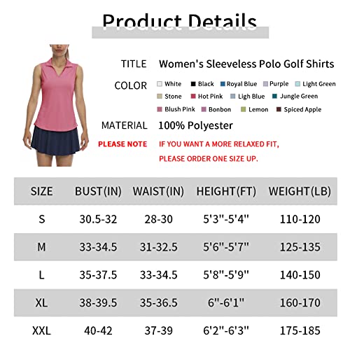 Lastfor1 Women's Sleeveless Polo Golf Shirts Quick Dry 50+ Uv Protection V-Neck With Collar Lightweight Tennis Tank Tops Blush Pink S #TOP5