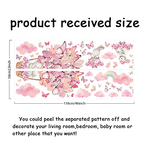 SUPERDANT Pink Bunny Wall Stickers Butterflies Hot Air Balloon Decal Girls Bedroom Stickers Decor Nursery Playroom Vinyl Waterproof Wall Decoration for Girls Bedroom Classroom - Image 2