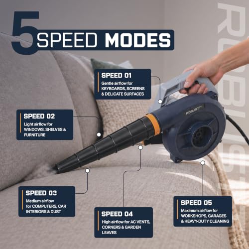 Robustt 620W Heavy Duty Air Blower Machine I 16000 RPM I 5-Variable Speed I 3.5M Long Wire I 3.7 m³/M Air Flow I Copper Motor I Ideal for Cleaning, Home, Car, Leaf Blower and PC I 1 Year Warranty - Image 6