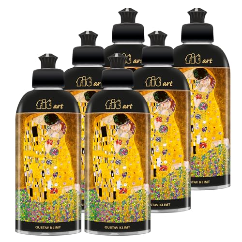 fit art Spülmittel 6 x 500 ml Geschirrspülmittel gegen Fett und Stärke, vegan, mikroplastikfrei, Gustav Klimt Der Kuss