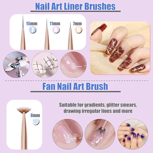 Kingmas Nail Art Brushes, 10Pcs Nail Gel Polish Painting Brush Drawing Pen thumb #3