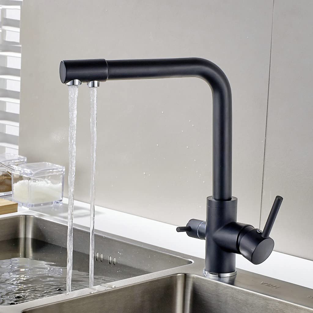 FCXWEVR Rose Gold Kitchen Sink Faucet 360° Rotating Mixer Tap with Water Purification Deck Mounted Antique Brushed Finish Stylish Kitchen Mixer Taps for Modern Homes