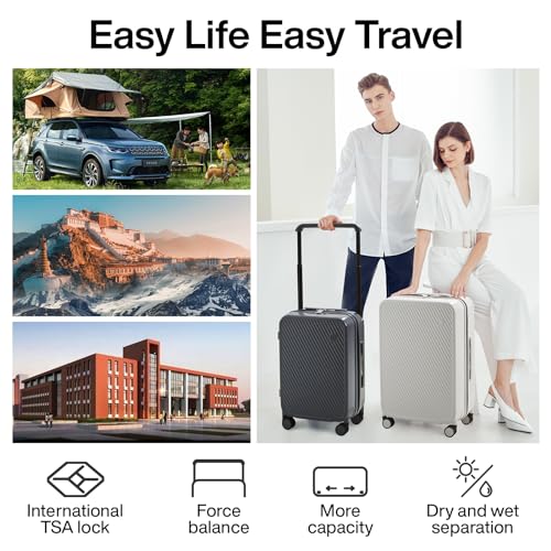 Mixi 20'' Lightweight Airline Approved Carry-On Luggage with Spinner Wheels & TSA Lock - Smoke White