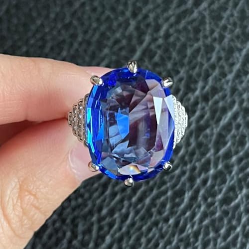 White Gold Plated Blue Oval Cubic Zirconia Inlaid Elegant Engagement Rings Wedding Bridal Band Promise Rings Evening Parties Anniversary Valentine's Day Gifts Eternity Bands for Women4