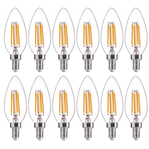 Image of FLSNT 60W Equivalent LED Candelabra Bulbs, Dimmable LED Chandelier Bulbs, E12 Base, 550LM, 90+ High CRI, 12 Pack, 2700K Soft White UL,CA65 Listed.