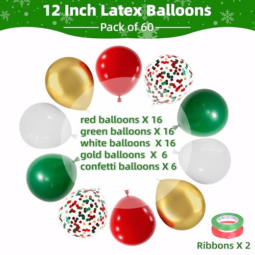 60pcs Christmas Balloons,12Inch Red Green White Gold Confetti Latex Balloons for Christmas New Year Carnival Festival Party Decorations - Image 4