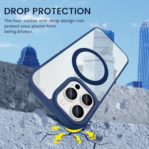 Image of VEGO Case for iPhone 13 Pro Max /iPhone 12 Pro Max Magnetic Case, Clear Hard PC Back Cover + Soft TPU Frame Slim Resist Scratches Protective Bumper Magnet Case for iPhone 13 Pro Max 6.7 inch -Navy Blue