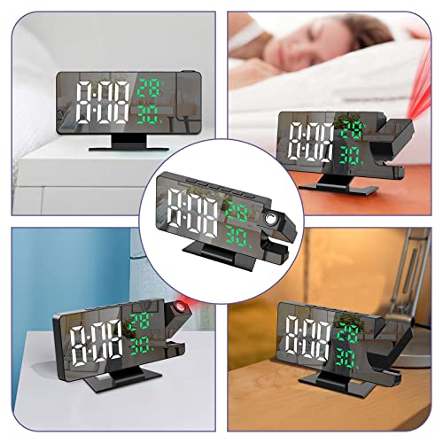 Jxtz Projection Alarm Clock, Alarm Clock Projection On Ceiling Wall, 7.8" Led Mirror Digital Clock With 4 Adjustable Brightness, Temperature & Humidity, Snooze, Clocks For Bedrooms, Home, Office #TOP7