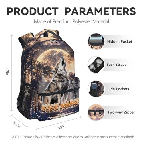 Personalized School Backpack Sets for Kids - Set of 3 Elementary Wolf Schoolbag Matching Combo - Boys Bookbag and Pencil Case Bundle4