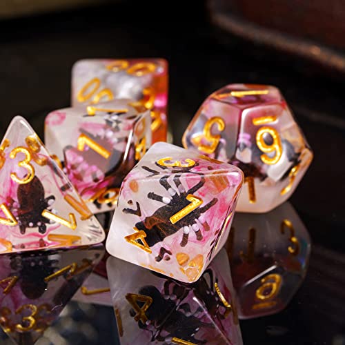 Image of Cusdie 7-Die DND Dice, Polyhedral Dice Set Filled with Animal, for Role Playing Game D&D Dice (Black Spider)