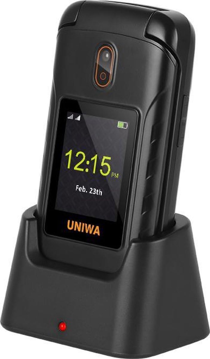 Uniwa V909T Seniorzy Telefon/Bluetooth/Aparata/Seniorzy Mobilny/Z Przyciskiem awaryjnym SOS, Duże kluczy/Większe ikony/4G SIM/stacja dokująca/głośny dźwięk/Radio FM, Bluetooth/latarka