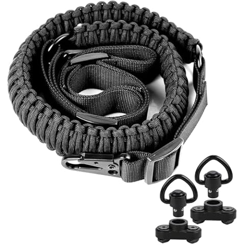 Yutetuter 550 Paracord 2 Point Sling with HK Clips & 2-Pack M-Rail Sling Attachment with Swivel Adjustable Length Rifle Sling Strap 1.25” Wide Cover
