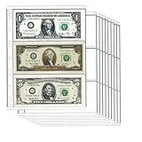 10 Sheets Paper Money Collection Supplies Pages, 30 Pocket Coin Pocket, AITIME Coin Collection Holder Refills, 3 Pockets/Sheet (Currency Pages)