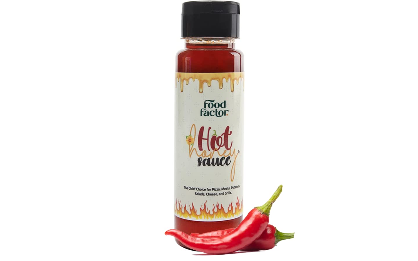 Food Factor Hot Honey Sauce Infusion Between Honey and Chili habanero pepper, no adde sugar,gluten free, zero fat healthy, Suitable for Vegetarians, barbecue BBQ sauce 340 G (11.5 Oz)