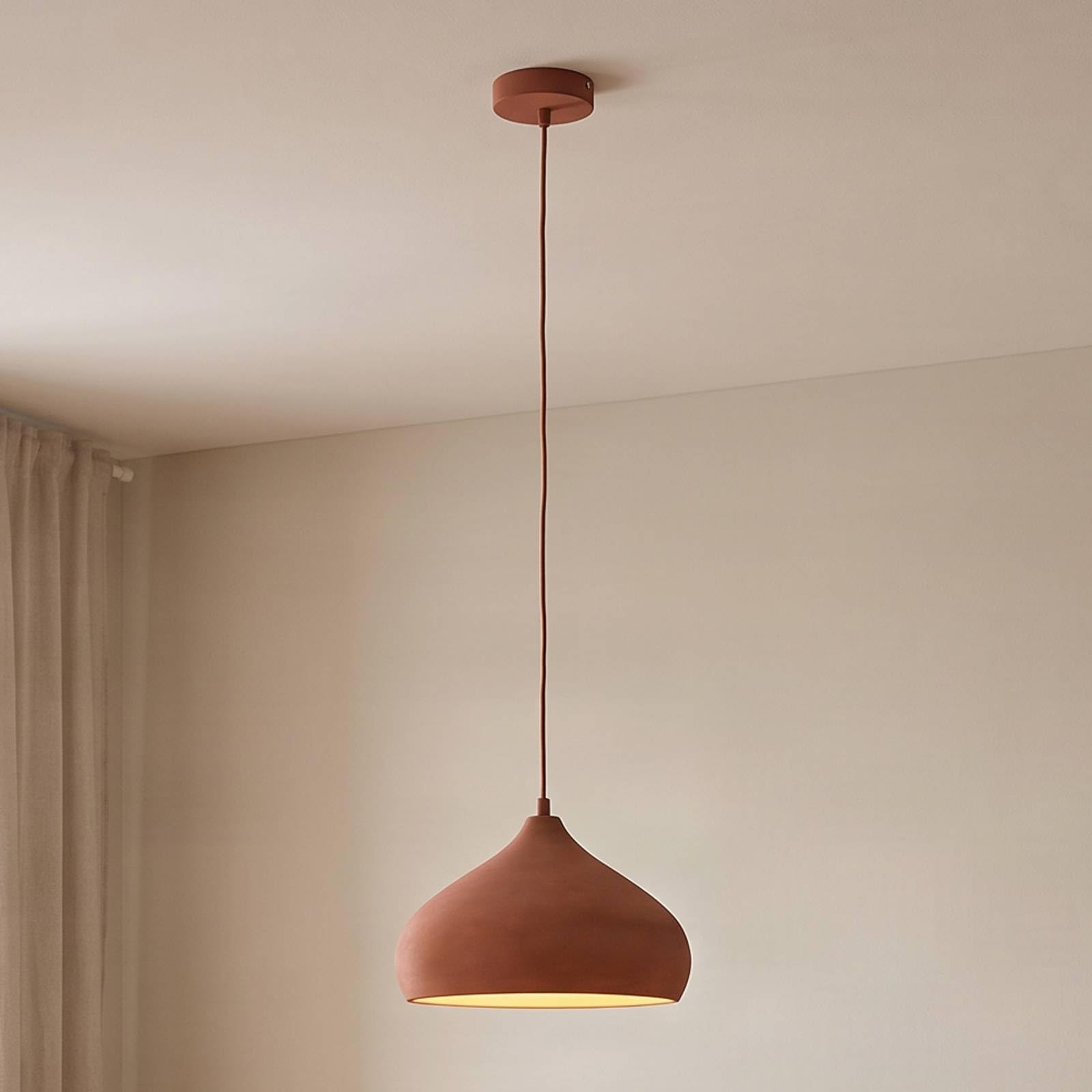 Lindby Suspension en béton Fiona à intensité variable (Méditerranéen) Terracotta e. a. pour Salon & Salle manger (1 lampe,à E27), Luminaire Lampe Plafond Plafonnier