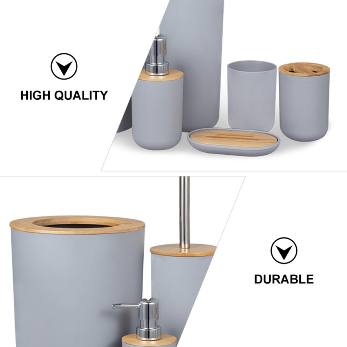 SOIMISS Conjunto de Accesorios de Baño Soporte para Cepillo de Dientes de Bambú y Plástico, Incluye Dispensador de Jabón Vaso para Enjuague Bucal, Diseño Elegante y Fácil de Transportar