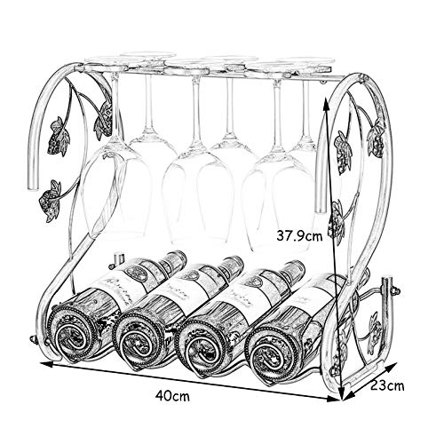 Soporte de vino de hierro para 4 botellas y 6 copas miniatura 3