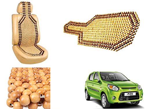 Image of Car Bead Seat Wooden Beads Cushion Cover Pad for Maruti Suzuki Alto 800 2016, Acupressure Sitting Seat Cover | Cream Color - Pack of 1