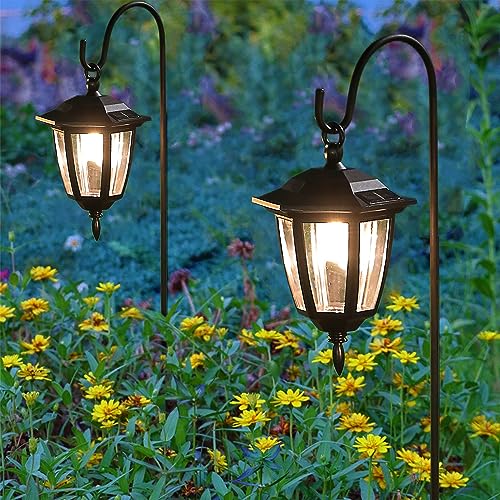 Dynaming 4 Pack Solar Hanging Lights Outdoor, Solar Powered Garden Decorative Lanterns with 4 x 38 Inch Shepherd Hooks, Waterproof Landscape Lighting for Lawn Patio Yard Pathway Driveway, Warm White by Dynaming - Image 4