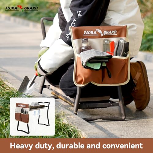 FLORA GUARD Garden Kneeler and Seat, Heavy-Duty Foldable Garden Kneeling Pad, High Breathability Artificial Rattan Shaped Cushion with Tool Bags, Gardening Gift for Gardeners and Seniors - Thumbnail 4