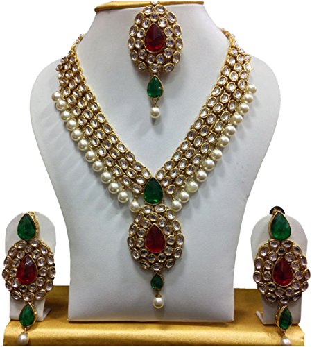 Kundan Pearl Necklace Set with Maang Tikka and Earring