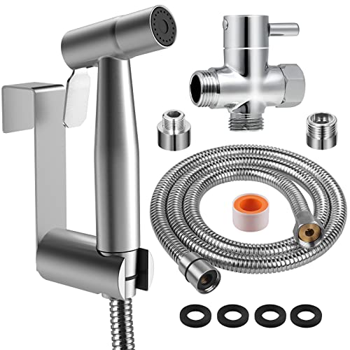 Rovtop Kit Douchette wc,Pomme de Douche Pour le Nettoyage de la Salle de Bain, Pulvérisateur pour L'hygiène Personnelle Quotidienne, Jeu de Tuyaux Mural (Argent)