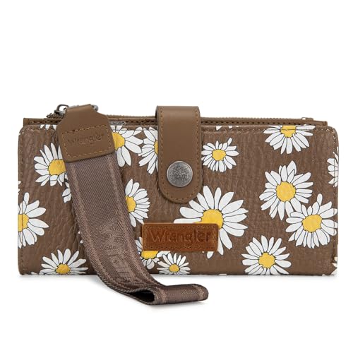 Image of Montana West X Wrangler Wristlet Wallets for Women Large Bifold Clutch Wallets with Coin Purse Smooth Zipper and Rfid Lining