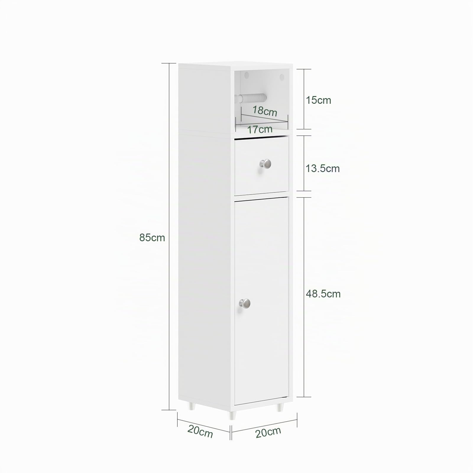 SoBuy Mobile Bagno Salvaspazio 20cm con Porta Carta Igienica per WC | Mobiletto Bagno Stretto e Cassetto Armadietto Bianco a Terra per Piccoli Spazi Cassettiera Sottile per WC BZR219-W