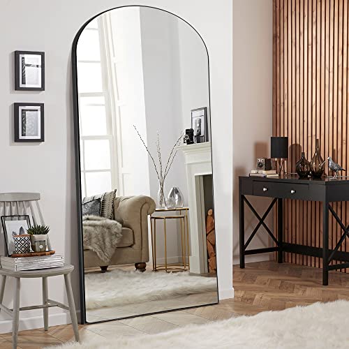 Image of PexFix Arched Full Length Mirror Arched Wall Mirror Floor Mirror with Stand Contemporary Full Length Mirror with Black Wood Frame,71''x32'' (USAM019)