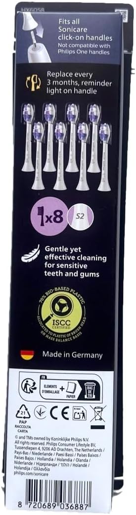 Philips HX6058/87 S2 Brush Heads Pack of 8 White