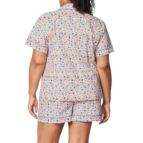 Image of Bed Head PJs Women's Short Sleeve Woven Cotton Sateen Shorty Pajama Set - Organic, Soft, Lightweight, Classic Fit Sleepwear